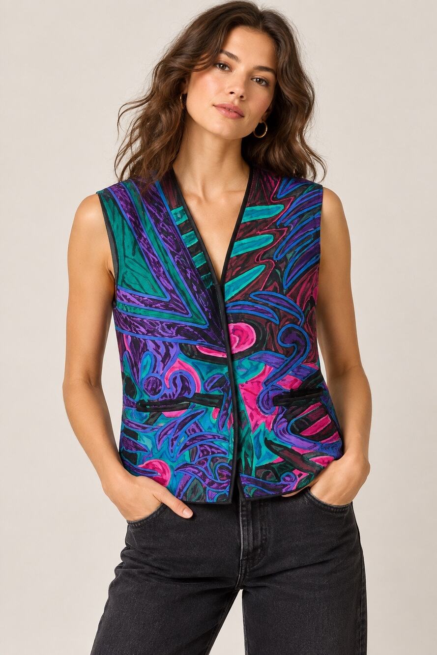 La Coleccion Judith Roberts Vintage 80s Wearable Art Vest Jacket – Medium